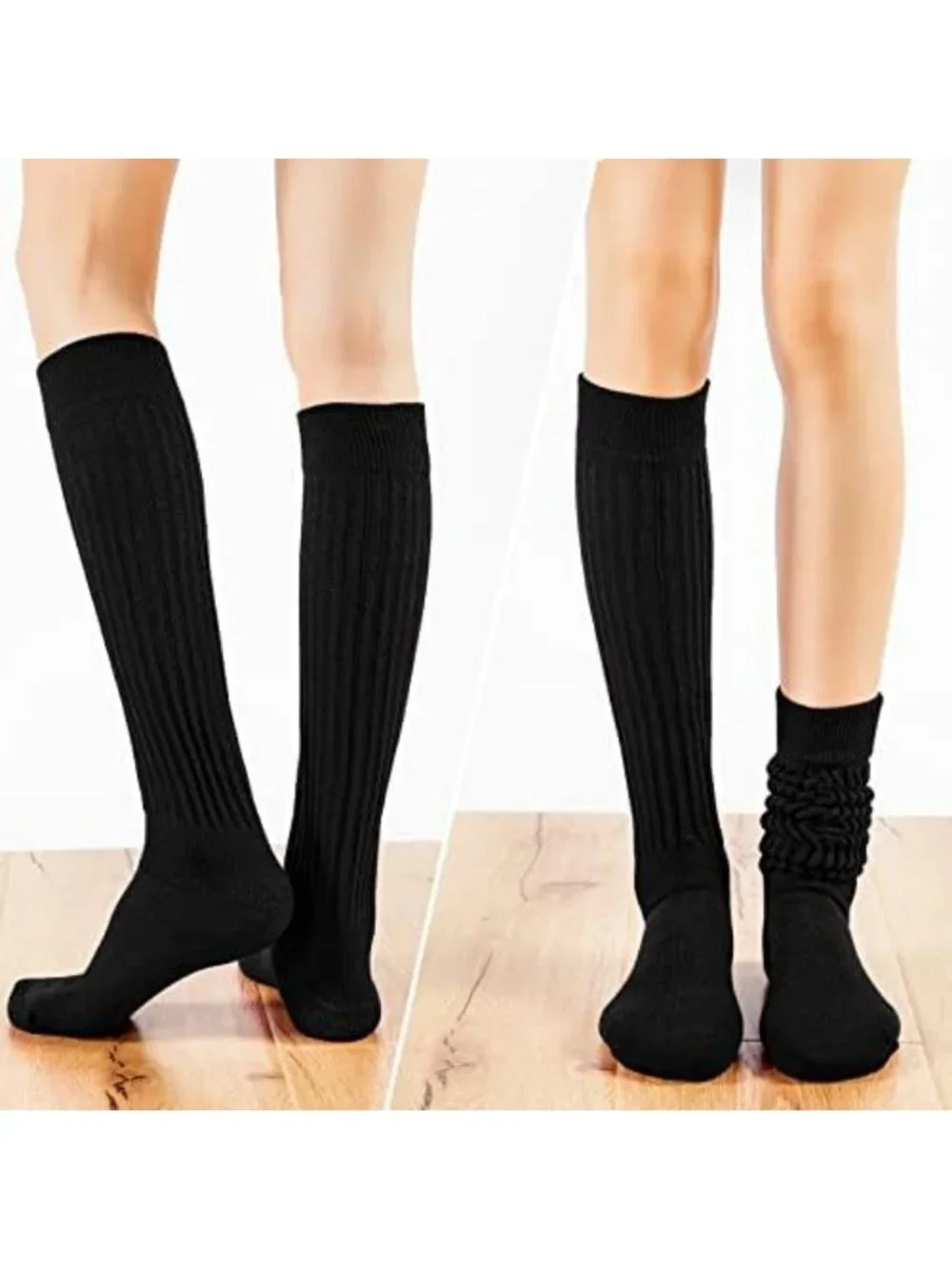 Cozy 3 Pairs Women's Slouch Socks - Knit Knee High Tube Scrunch Socks, Size 6-11